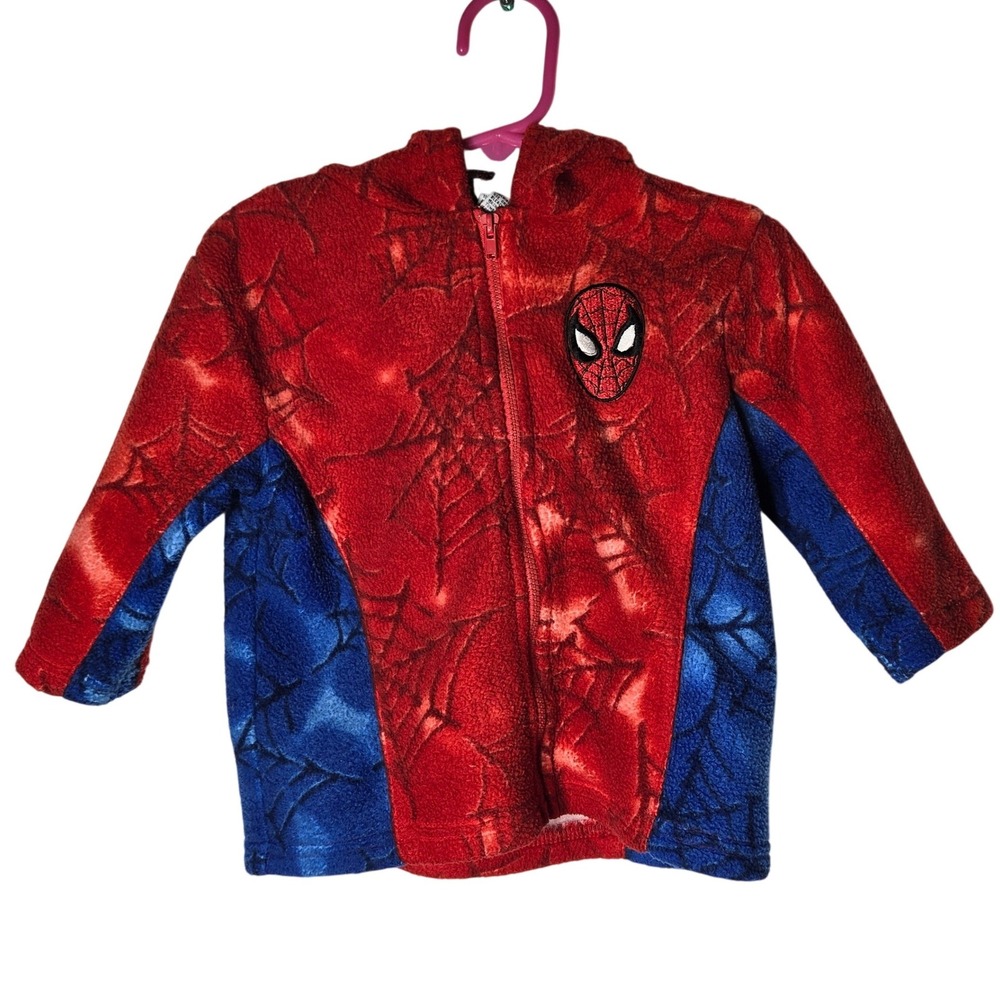 Vintage 2004 Marvel Spiderman Fleece Zip Up Hoodie Jacket 24M Web Comic Winter